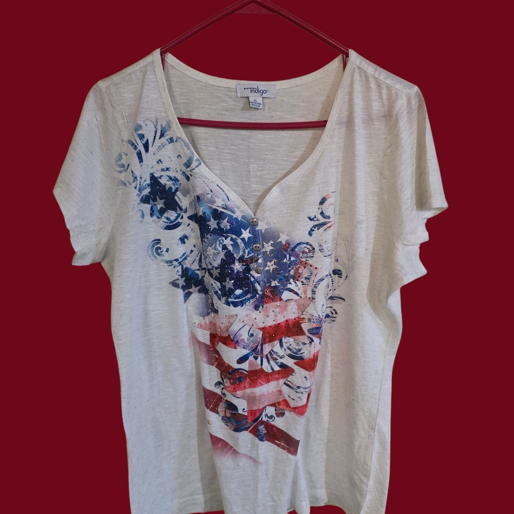 Indigo Cream Red Graphic Tee Relaxed Short Sleeve